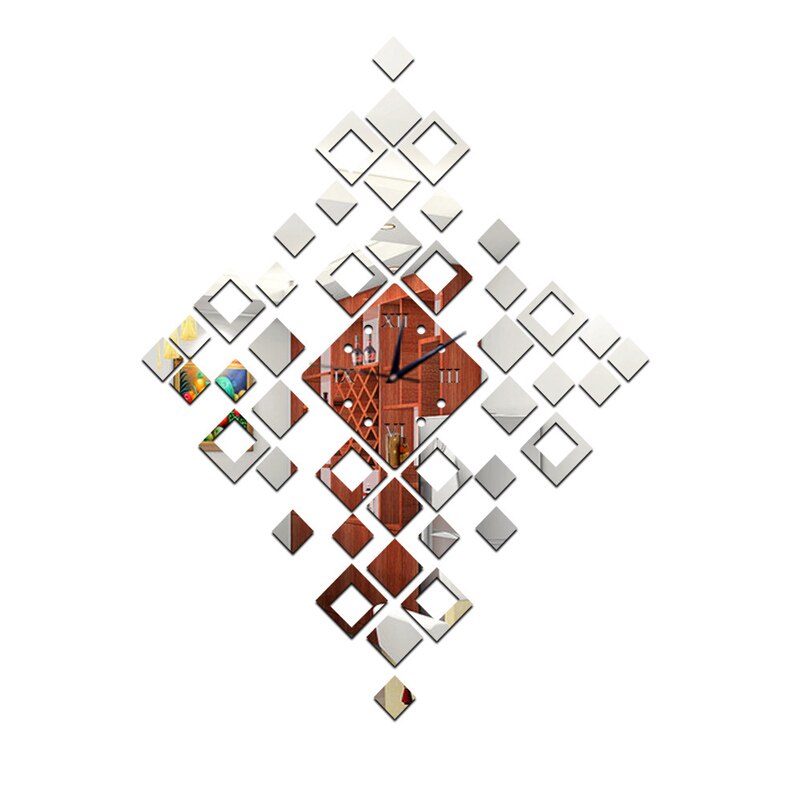 Small square acrylic mirror wall clock Children's room home study bedroom living room wall decoration wall clock