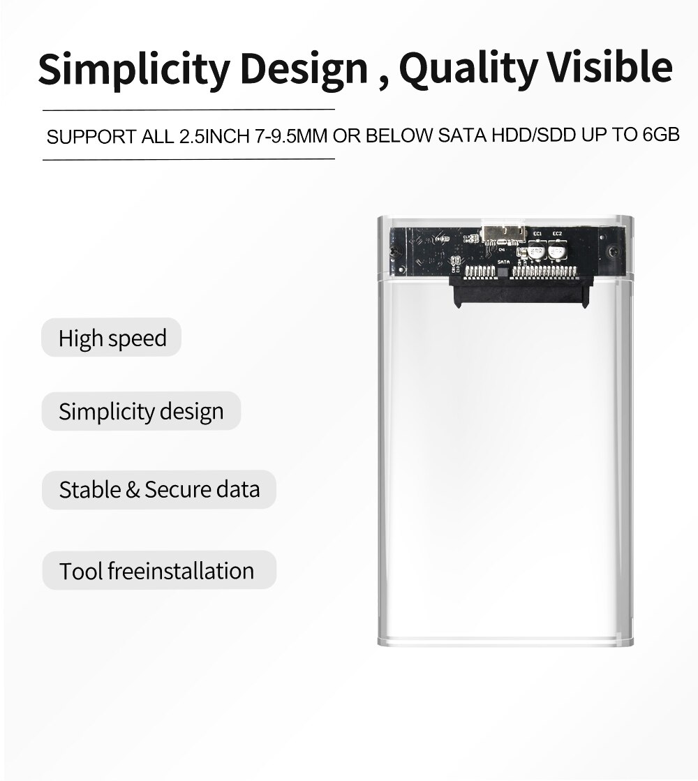 Kingspec 6Gbps Sata Ssd Behuizing Usb 3.0 7Mm 5Gbps Ssd Harde Schijf Doos Externe 9.5Mm Behuizing case Voor 2.5 Inch Sata Ssd Hdd