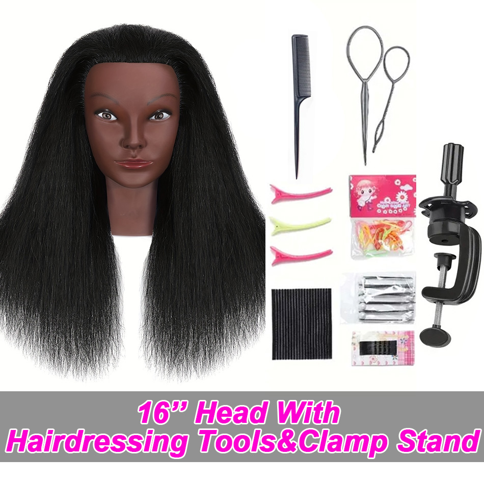 Mannequin Head - 16inch Yaki Hair - Cosmetology Training Doll Head with Clamp Stand: Lavender