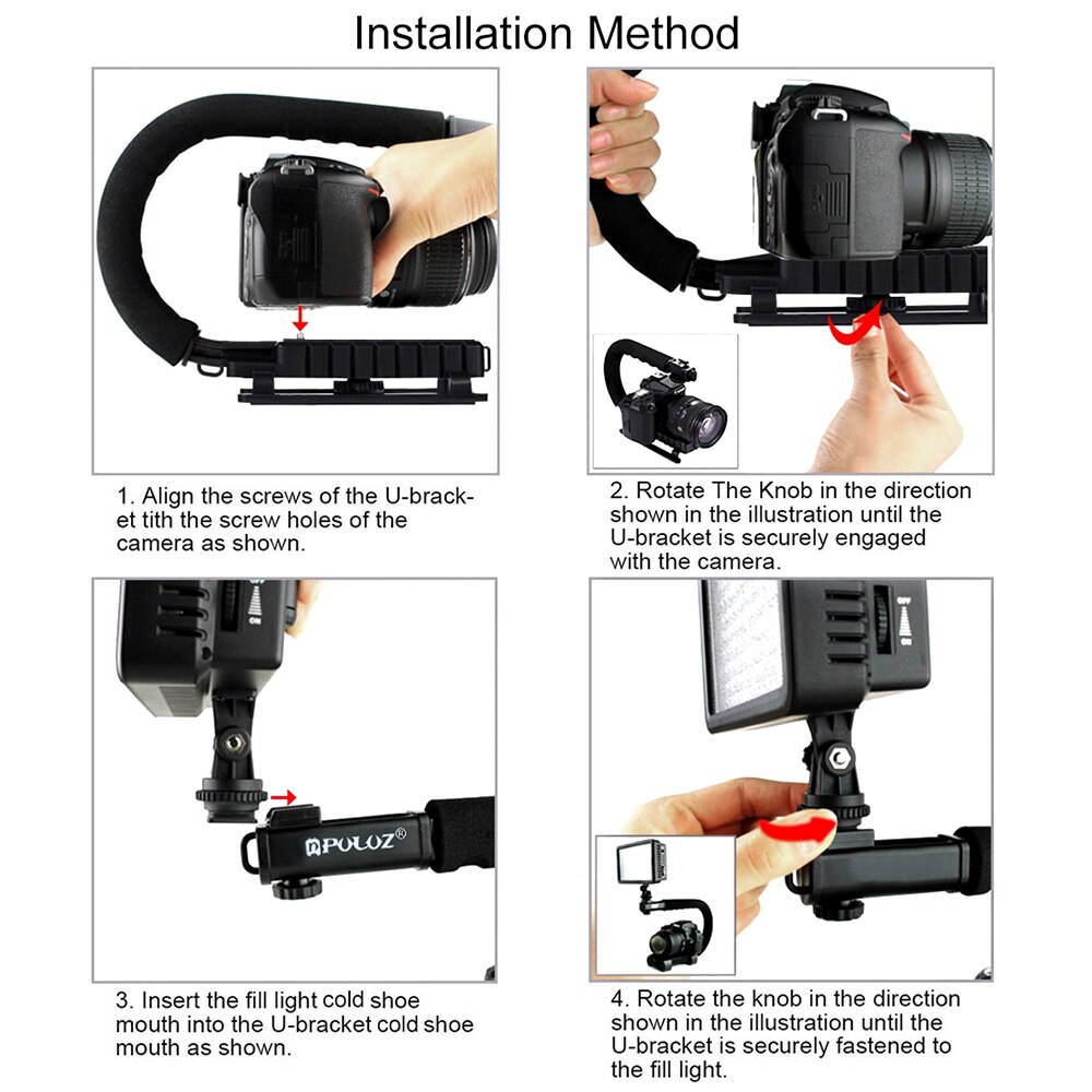 ABS + Non-slip Spugna + Metallo a Forma di U Del Supporto Della Macchina Fotografica Portatile Palmare DV Stabilizzatore Staffa Kit con uno standard di 1/4 scorrevole vite