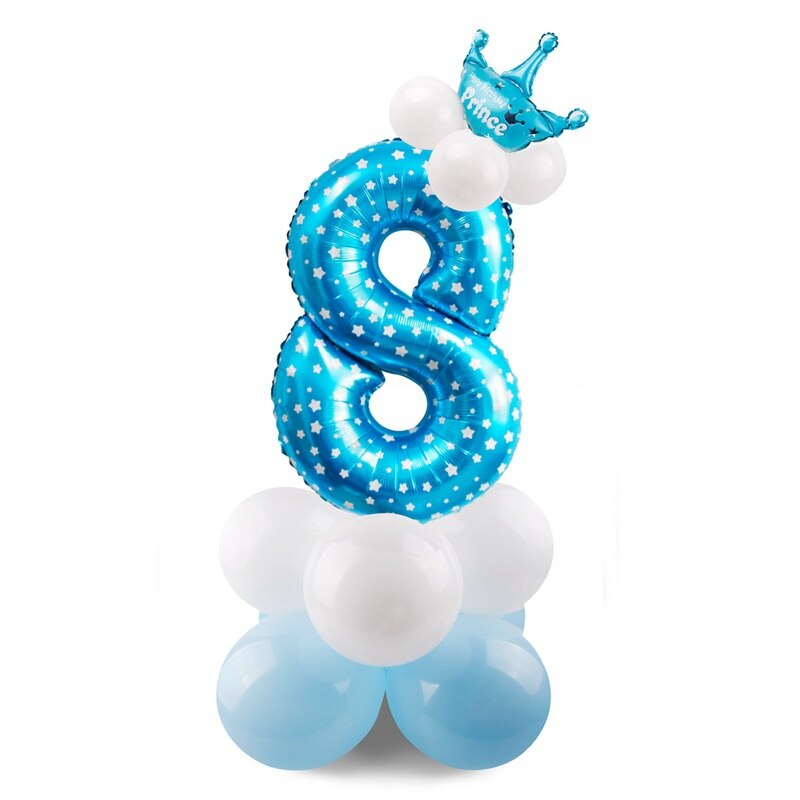 Blue Pink Number Balloon Happy Birthday Balloon 1st Birthday Party Decoration Kids Boy Girl Party Ballon Number: Blue 8