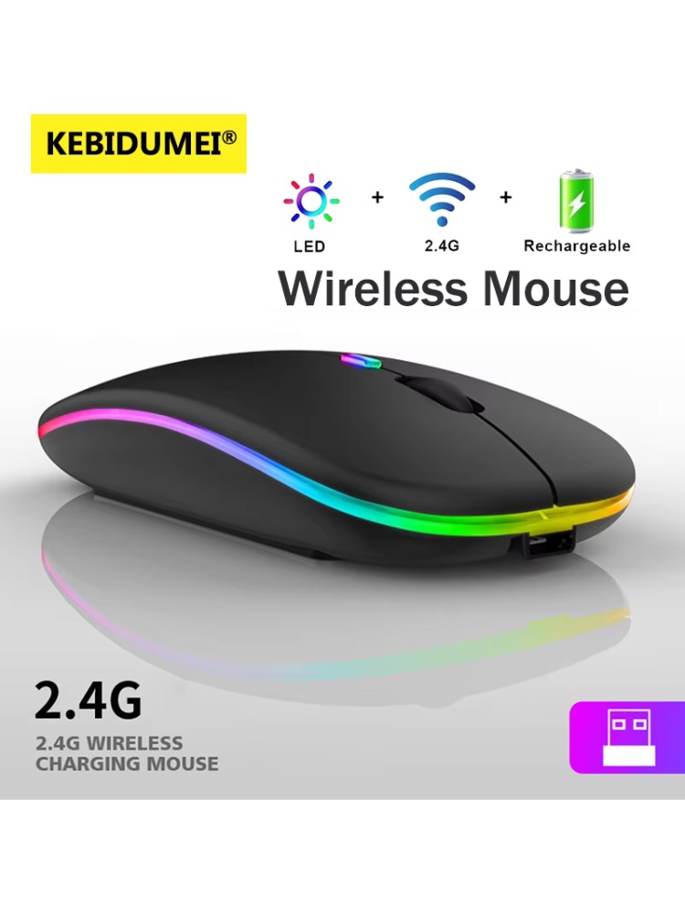 Trådløs bluetooth-mus med type-c til usb-adapter, genopladelig usb, udstyret med bluetooth-gamingmus, egnet til ma: Hvid