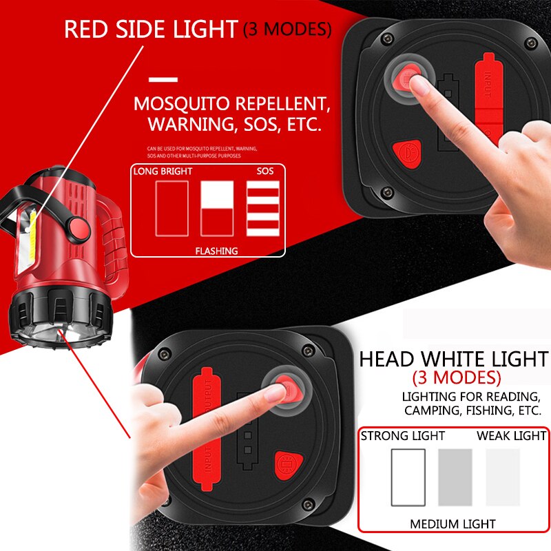 Projecteur Portable 3600mA puissance Mobile 3 Modes projecteur lumière rouge anti-moustique LED + COB double Source de lumière batterie externe