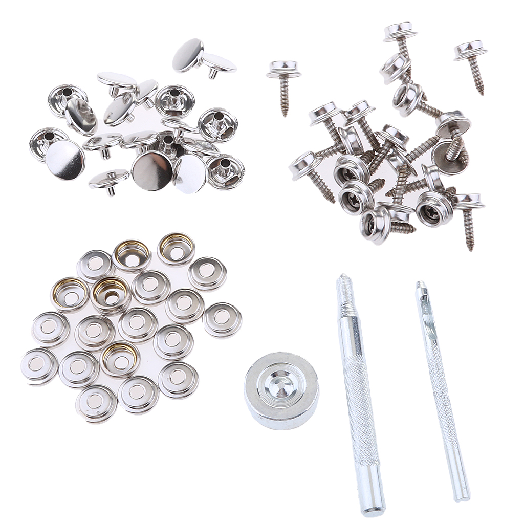 63 Pieces Stainless Steel Marine Boat Canvas Snap Cover Fastener 15mm Screw Studs Repair Kit with Installation Tool