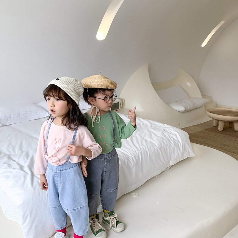 Garçons filles denim salopette style enfants coton décontracté navet denim pantalon enfants enfant en bas âge