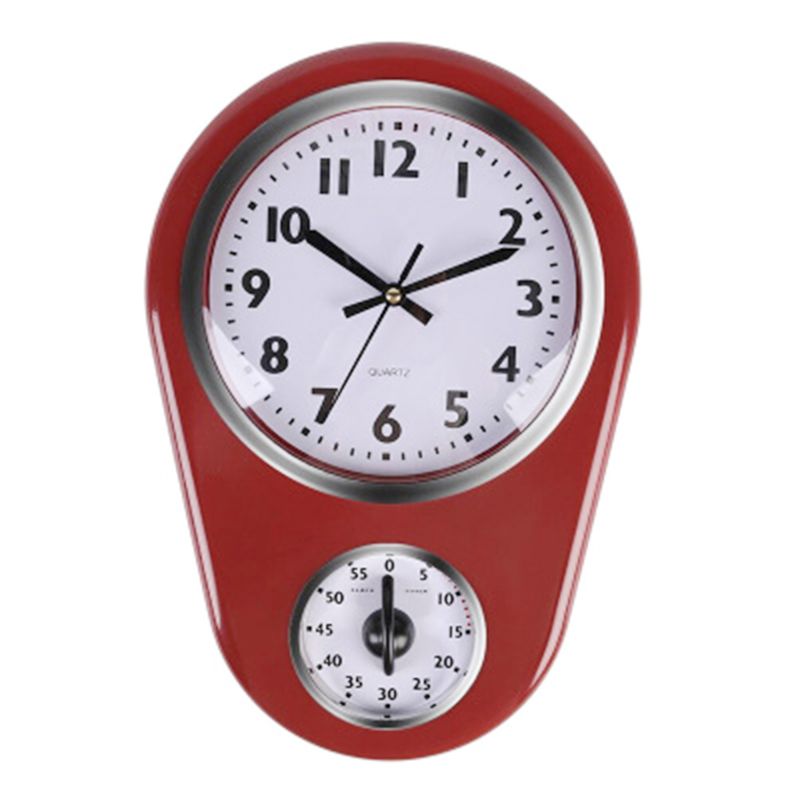 Home Retro Vintage Old Stylish Kitchen Time Wall Clock with 60 Minutes Timer Y5GA