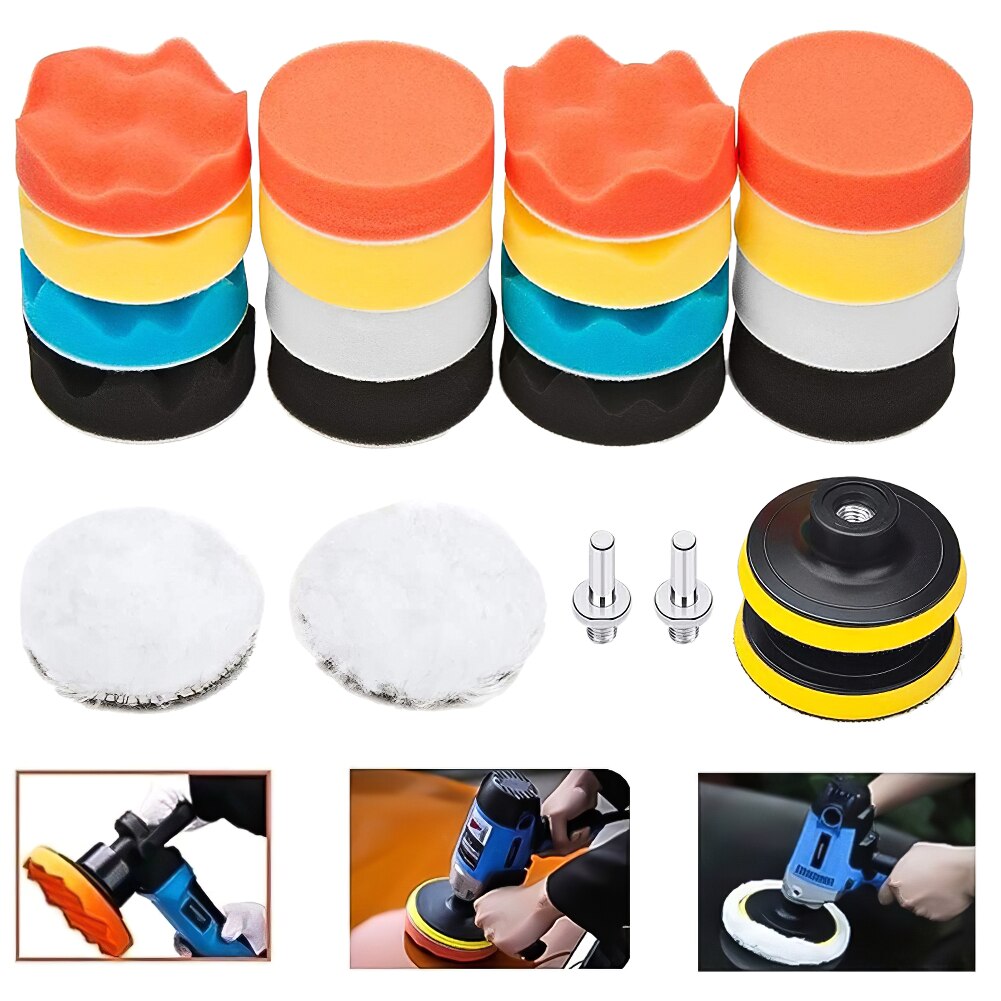 22PCS Car Polishing Disc Set Self-Adhesive Buffing Waxing Sponge Wool Wheel Polishing Pad For Car Polisher Drill Adapter