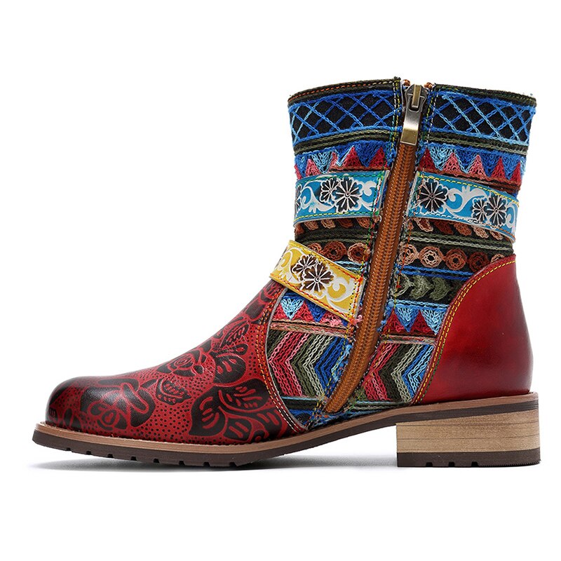 Botas étnicas para mujer, zapatos femeninos de tacón bajo con cremallera, de talla grande 43