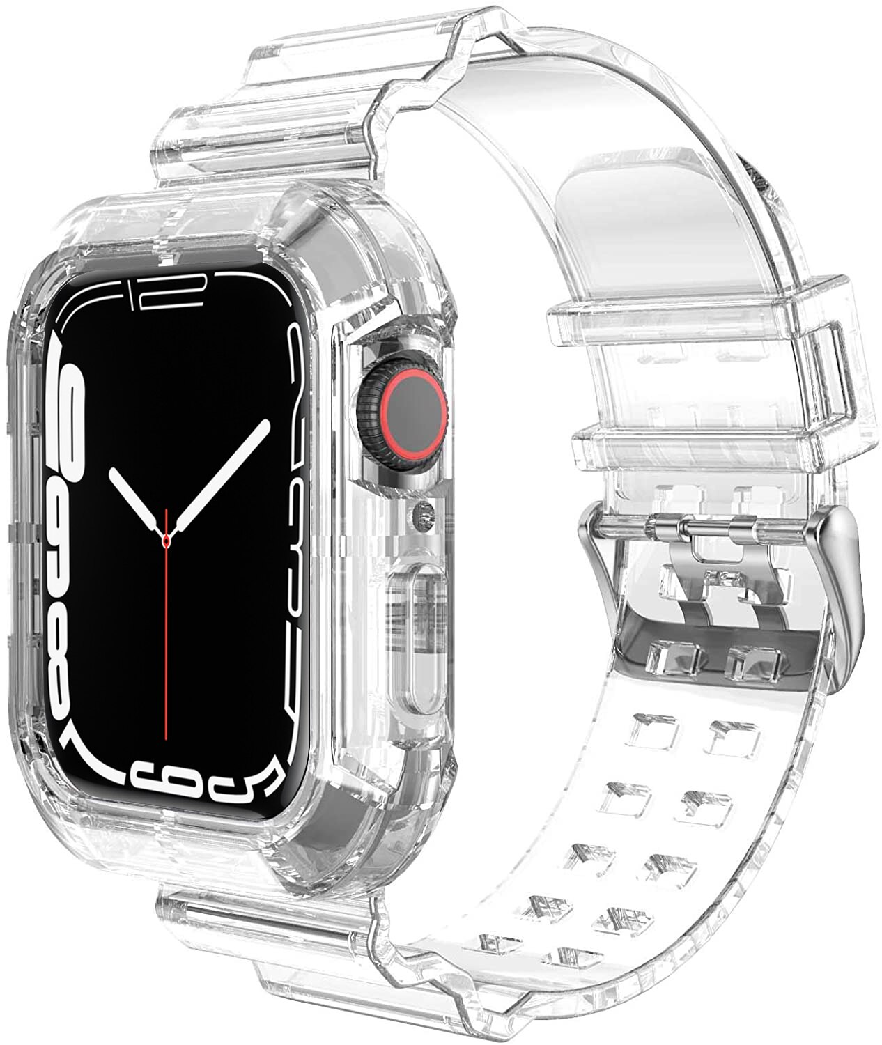 Case+Strap for Apple Watch Band 44mm 40mm 45mm 41mm 42mm 38mm Accessories Transparent Silicone Bracelet iWatch series 3 5 6 se 7: Transparent clean / 42mm or 44mm or 45mm