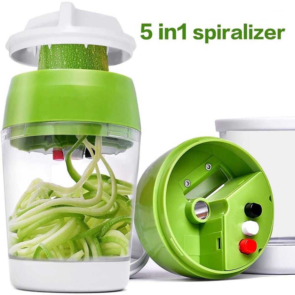 5 In1 Handheld Spiralizer Groentesnijder Verstelbare Spiraal Cutter Met Container Courgette Noodle Spaghetti Maker Spiral Slicer