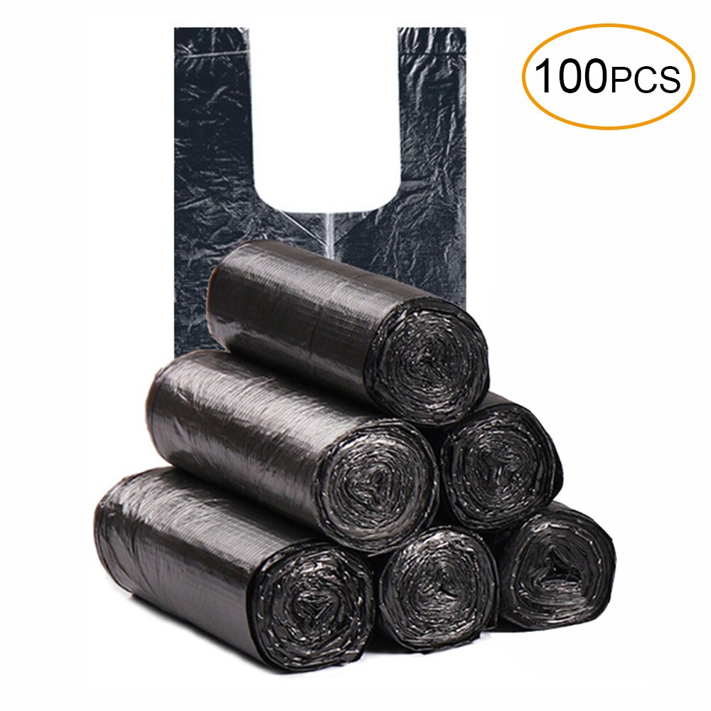 100 Pcs Disposable Garbage Bag with Handle Tie Portable Household Heavy Duty Trash Bag Diaper Thickened Disposable Rubblish Bags