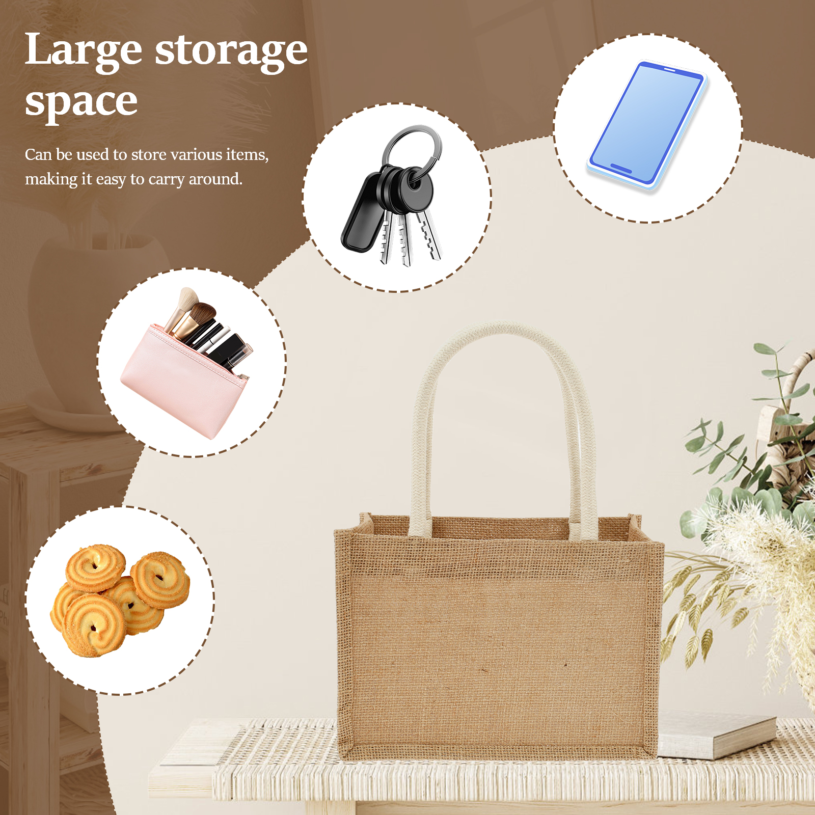 Burlap Tote Bags Mini Burlap Beach Bags Portable Jute Tote Bag Multipurpose Burlap Hand Bags for Shopping Trips Beach School