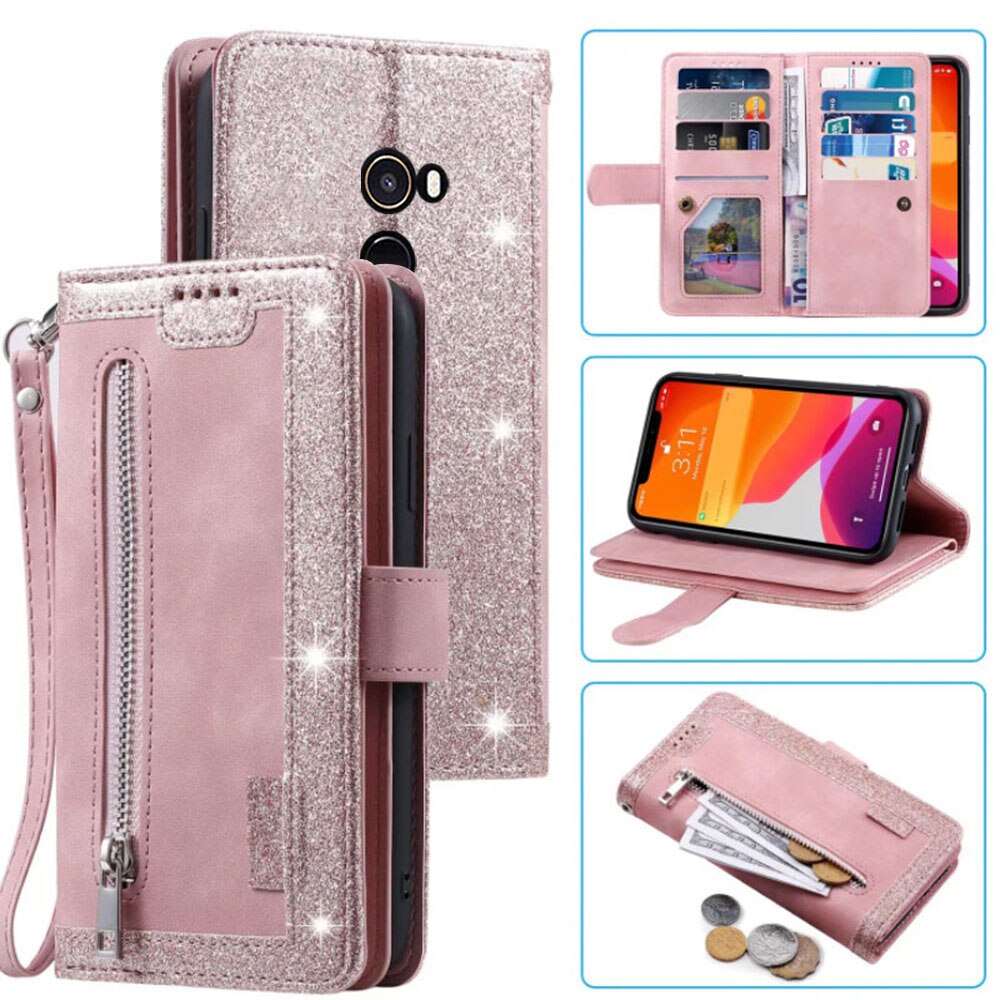 9 Kaarten Wallet Case Voor Xiaomi Mi Mix2 Telefoon Case Card Slot Rits Flip Folio Met Polsband Voor Xiaomi mi Mix 2