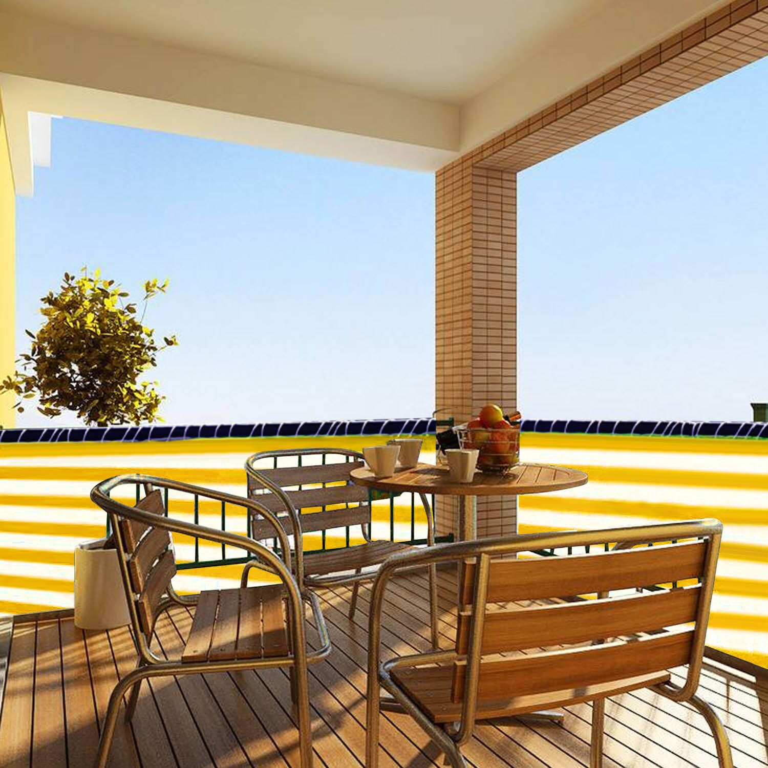 Stripe Patio Awning Sunshade Sail Outdoor Waterproof Rain Sun Shelter Canopy Top Cover for Camping Beach Lawn Garden 3 x 16ft