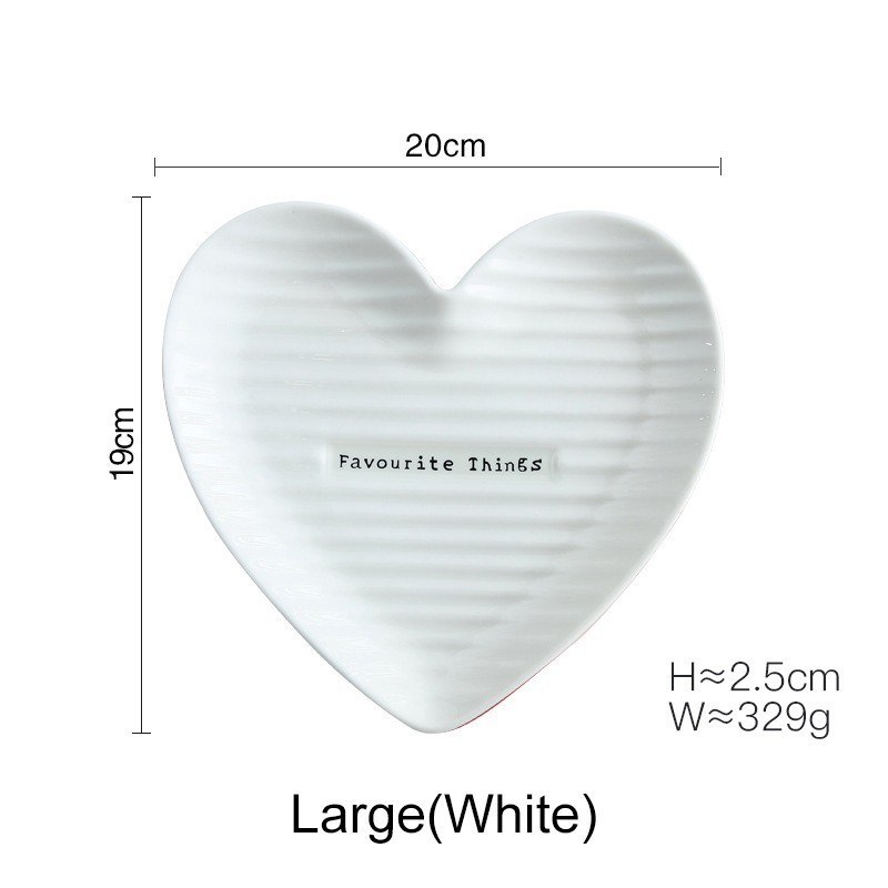 Plato de cerámica con forma de corazón, joyería decorativa, abalorio, plato de , bandeja para comida, vajilla, juego AKUHOME: large white