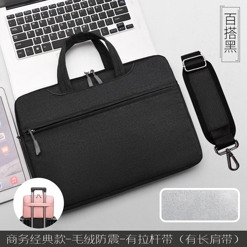 Laptop Tas 13.3 14 15.6 17.3 Inch Waterdichte Notebook Tas Voor Macbook Computer Schouder Handtas Aktetas Tas Muis Tas: black with strap / 15.6 inch