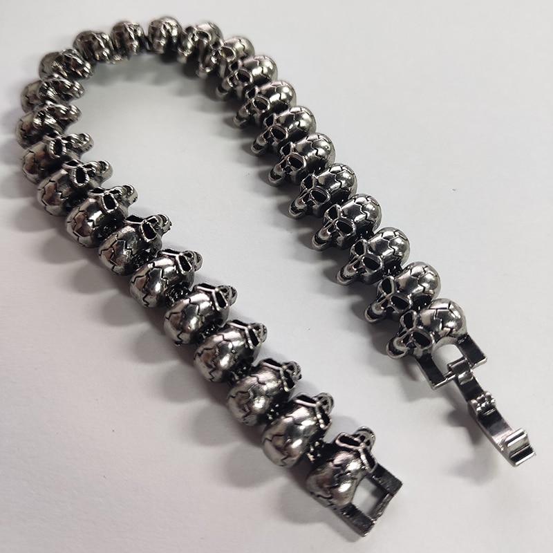 Braccialetti a forma di teschio lungo punk per uomo braccialetti a catena a maglie con ciondolo a forma di teschio lucido in acciaio inossidabile gioielli gotici maschili 2019