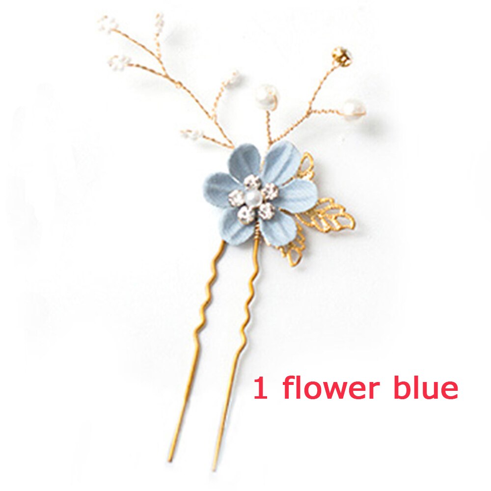 Carddoor biżuteria grzebienie do włosów niebieski czerwony różowy kwiat złote liście szpilki do włosów stroik Prom ślubne akcesoria do włosów: blue 1 flower