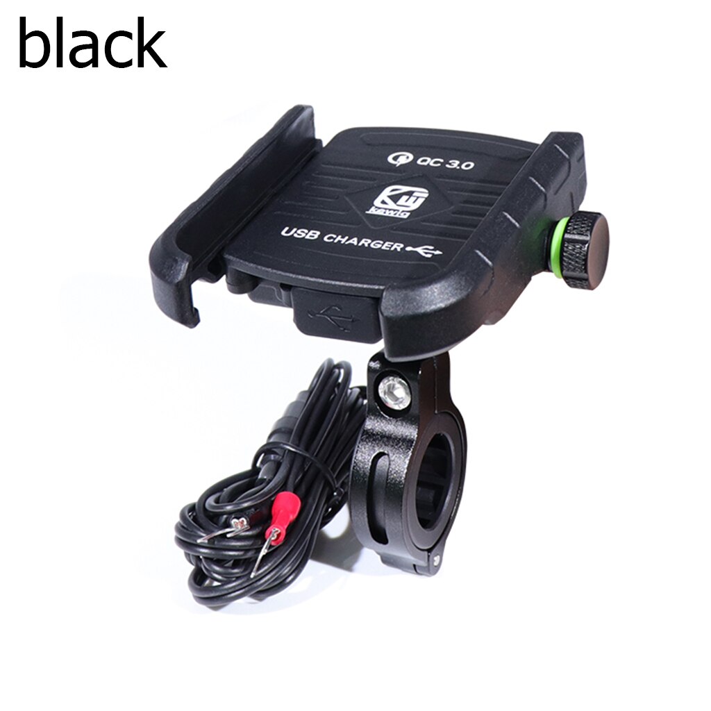 Motorcycle Phone Holders Aluminium QC3.0 USB Fast Charger 360° Rotate Motorbike Phone Holder Mount Stand with USB Charger: black