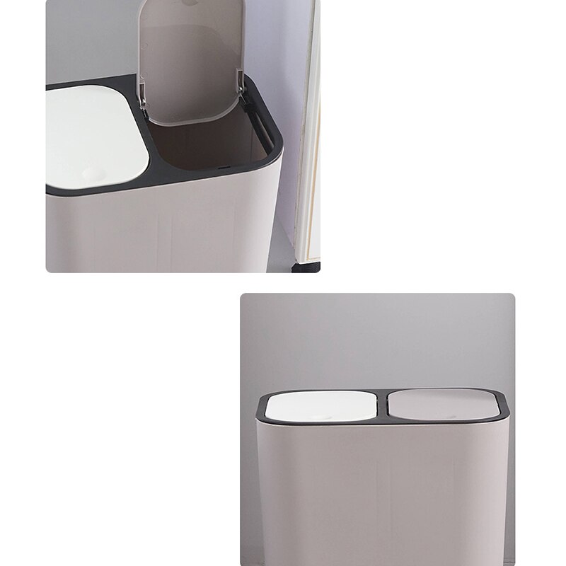 Trash Can Rectangle Plastic Push-Button Dual Compartment 12 Liter Recycling Waste Bin Garbage Can