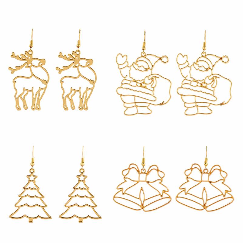 2 Pairs Kerst Thema Vrouw Oorbel Modieuze Legering Kerstboom Oorbellen Cartoon Bell Kerstman Stud Oorbellen: Style 6