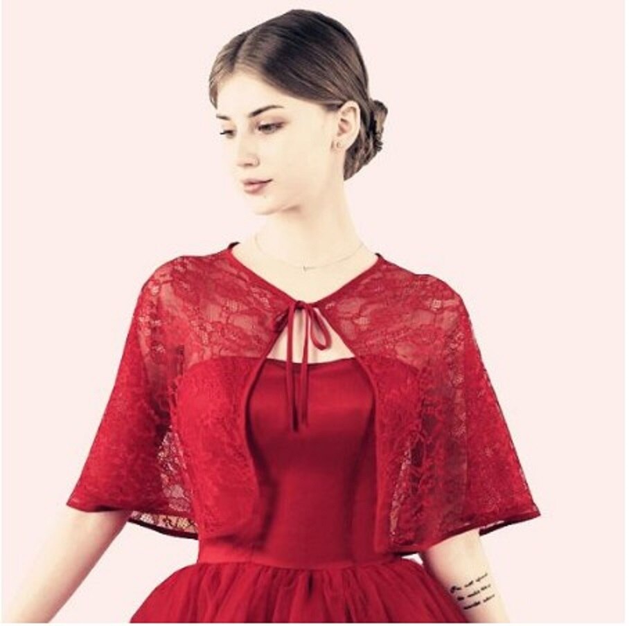 Veste de mariée élégante en dentelle, boléro, à la , châle, Cape de mariée, collection été: Wine Red