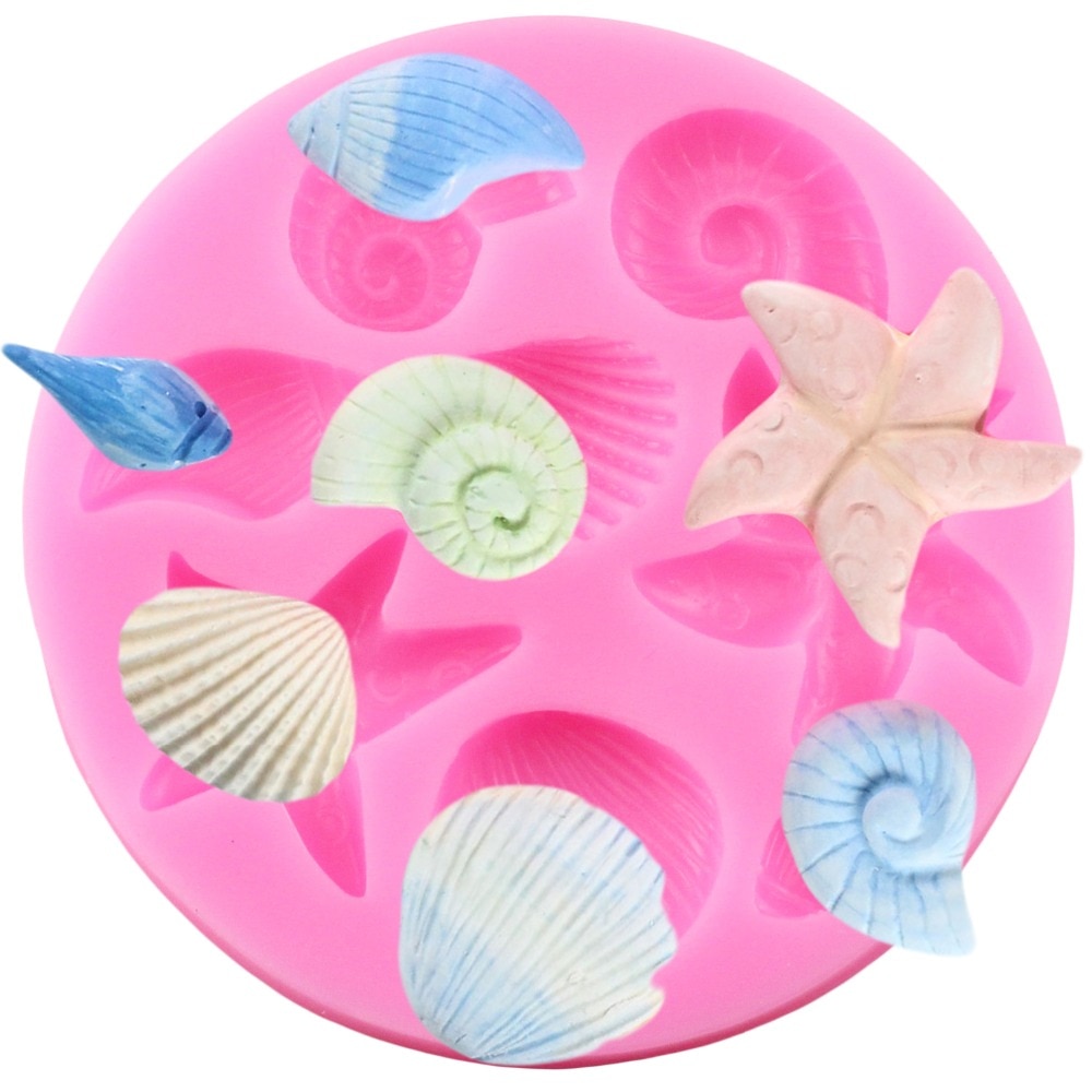 DIY Shell Starfish Conch Sea Silicone Mold Fondant Cake Decorating Tools Soap Molds Cupcake Candy Clay Chocolate Gumpaste Mould