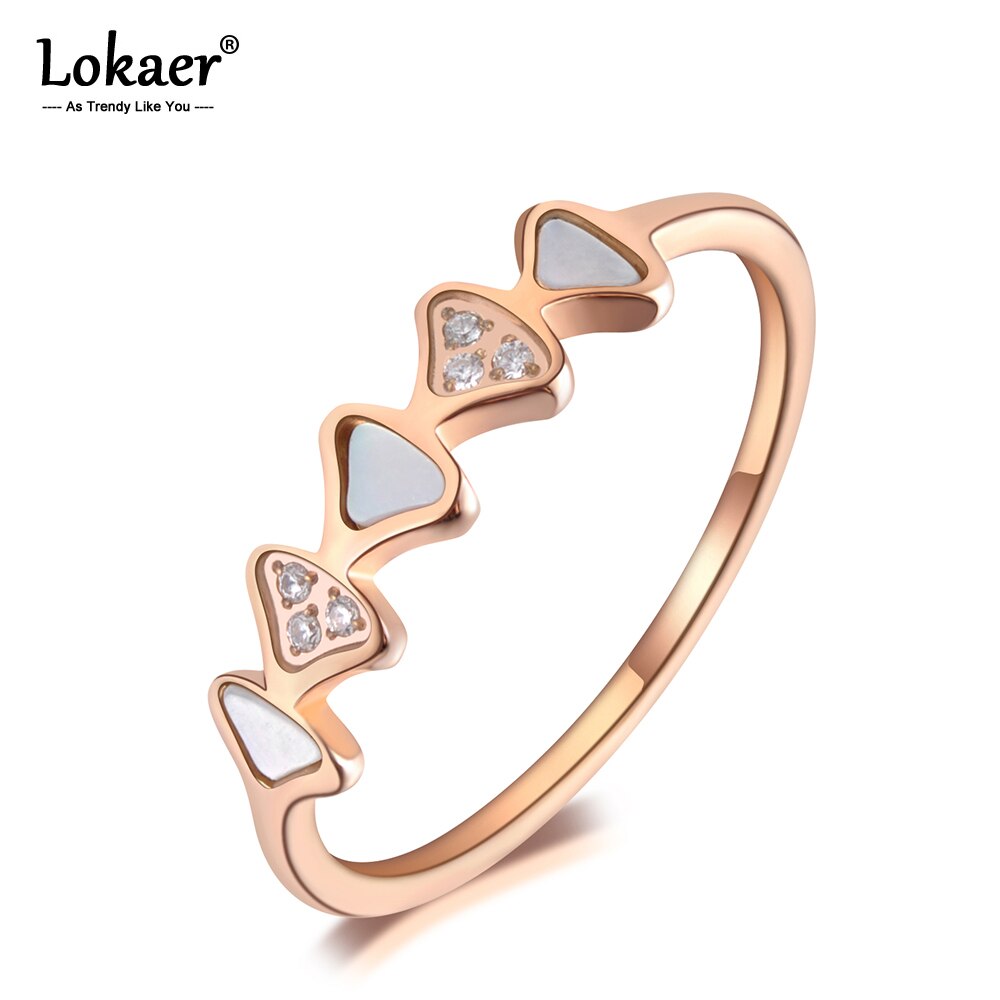 Lokaer titanium roestvrijstalen geometrische schelpring trendy mozaïek cz kristal roségoud trouwringen sieraden voor vrouwen  r19086