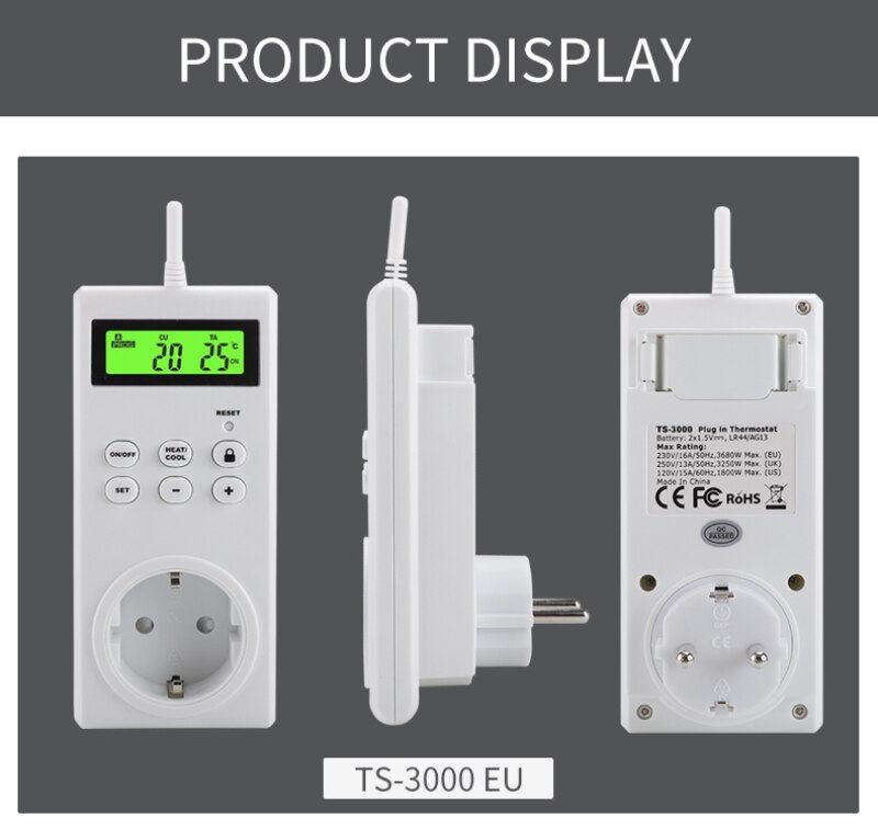 Programmable wireless plug-in thermostat with built-in temperature sensor remote control electric thermostatic control socket