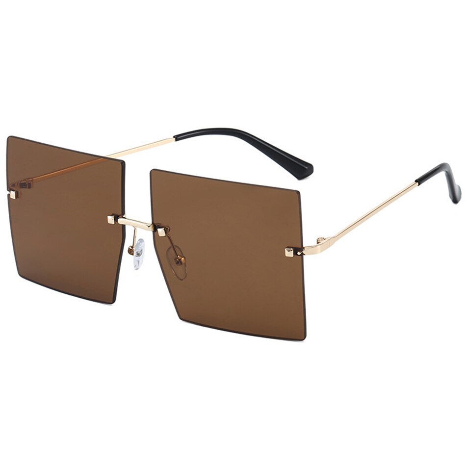 Luxe Helder Rood Roze Oversized Zonnebril Voor Vrouwen Randloze Grote Vierkante Zonnebril Getinte Kleur Shades Eyewear: Bruin