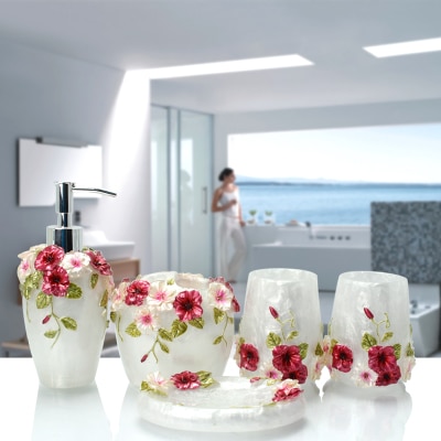 Multi-modellen Optioneel Badkamer set hars badkamer set van vijf stuks toiletartikelen kit badkamer accessoires