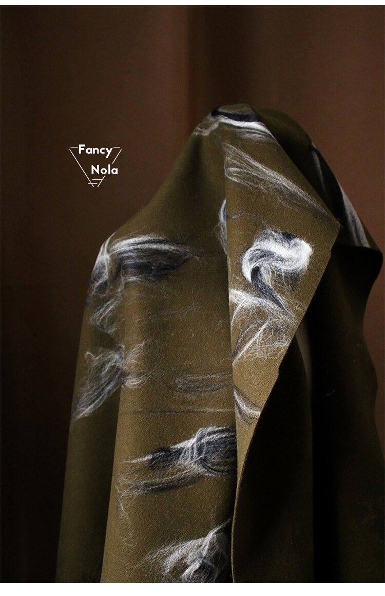 Stylish Felt Special Artistic Texture Woolen Cloth Olive Green Double-faced Woolen Dark Blue Winter Fabric CG037