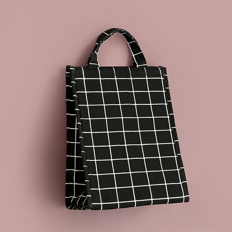 Purdored 1 pc geometrie lunchtas voor vrouwen grappige kinder bento koeltassen thermische reis ontbijtbox draagbare picknicktas: Zwart rooster