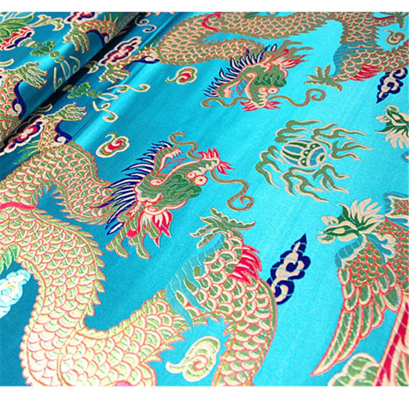 CF1136 Rood/Gouden/Blauw Draak Jacquard Zijde Brokaat Stof Chinese Cheongsam Kleding Jurk Jas Stof Diy Naaien Zijde stoffen