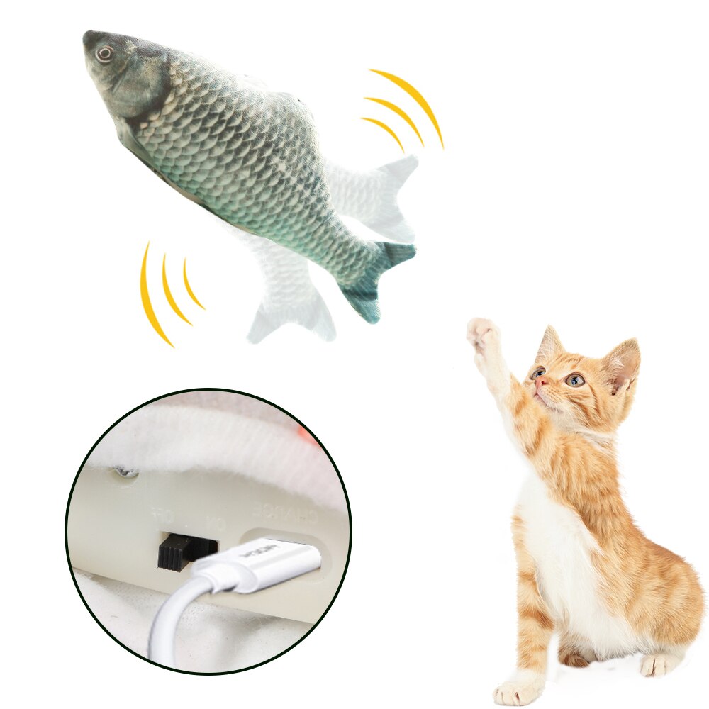 30cm elektrisk kat tygge simulering fiskelegetøj usb batteri opladning kattekat bærbart legetøj bidende spilleforsyninger dropshiping