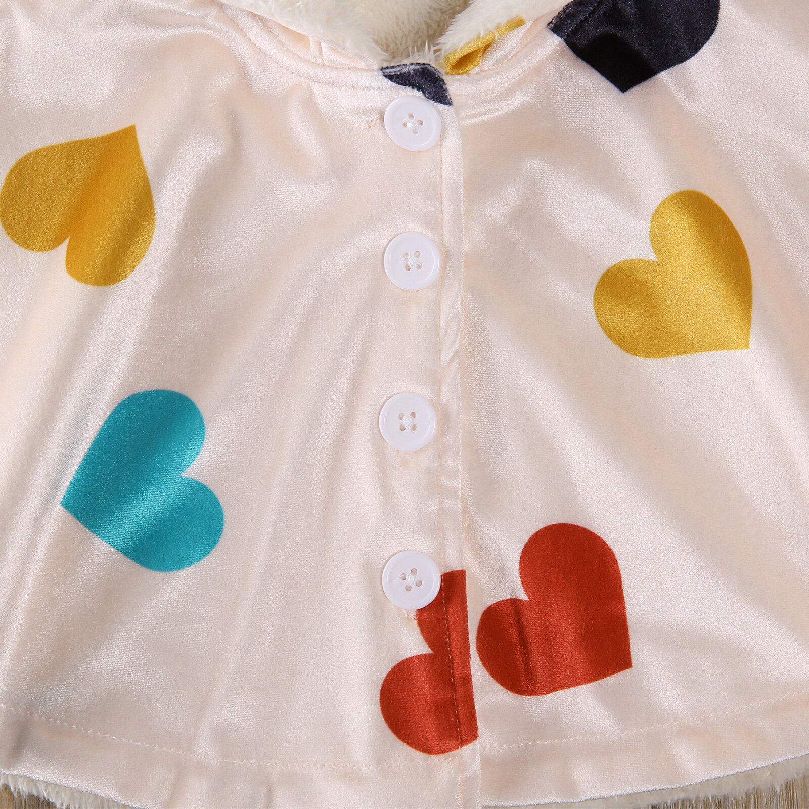 Pudcoco Autumn 0-24M Toddler Baby Girl Colorful Heart Print Hooded Cloak Single Breasted Inner Plush Long Sleeve Coat
