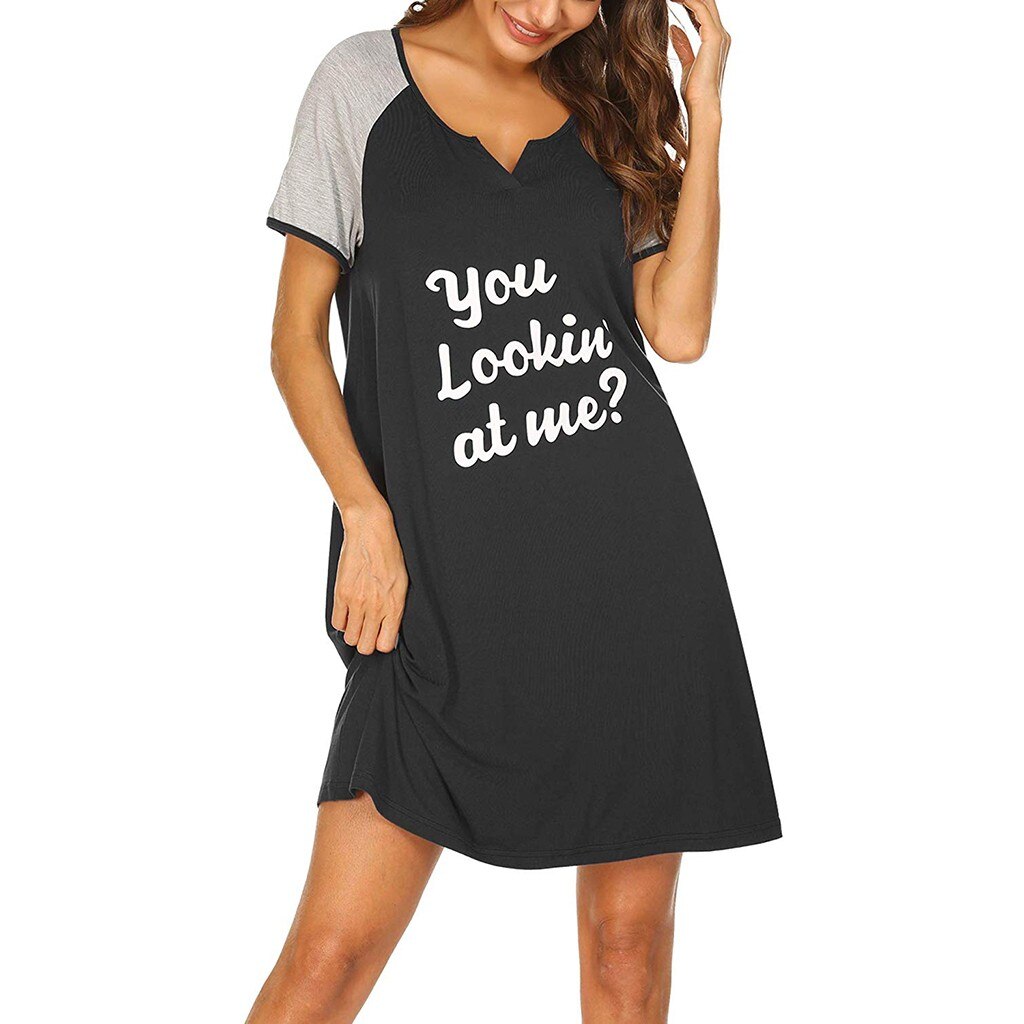 Women's large size ladies short sleeve casual comfortable letter printing comfortable nightdress пижама женская 40*