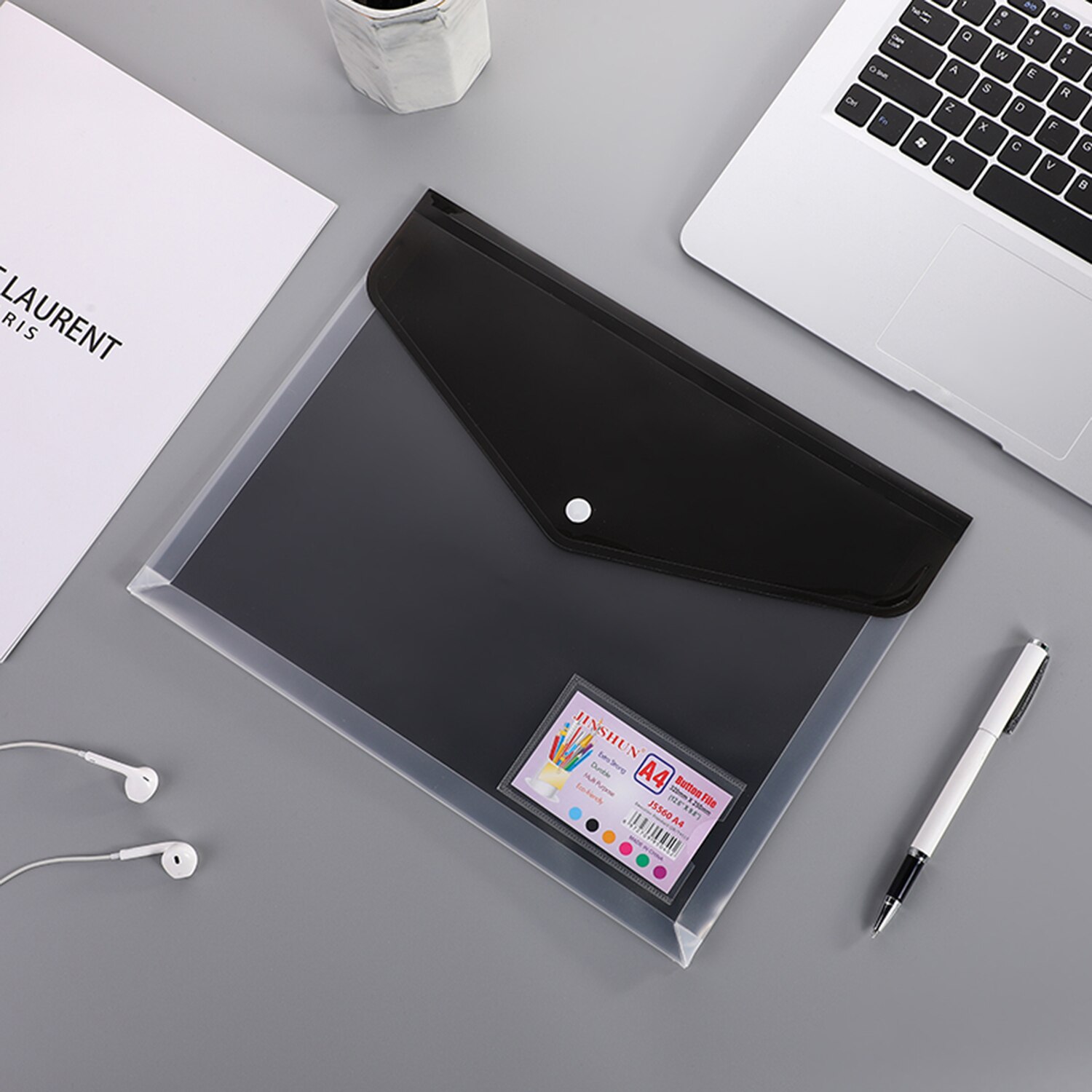 A4 Size Plastic Envelopes File Folder with Label Pockets Expanding Paper Documents Organizer for School Home Office: Black