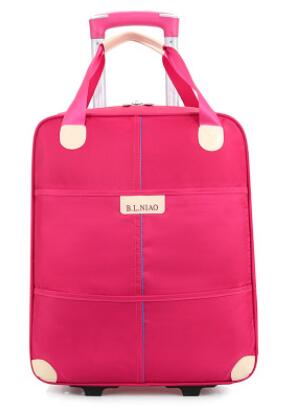 Brand 20" Travel bag on wheels bag trolley travel cabin luggage suitcase bag nylon wheeled bag for women Travel Duffle: Rose Red