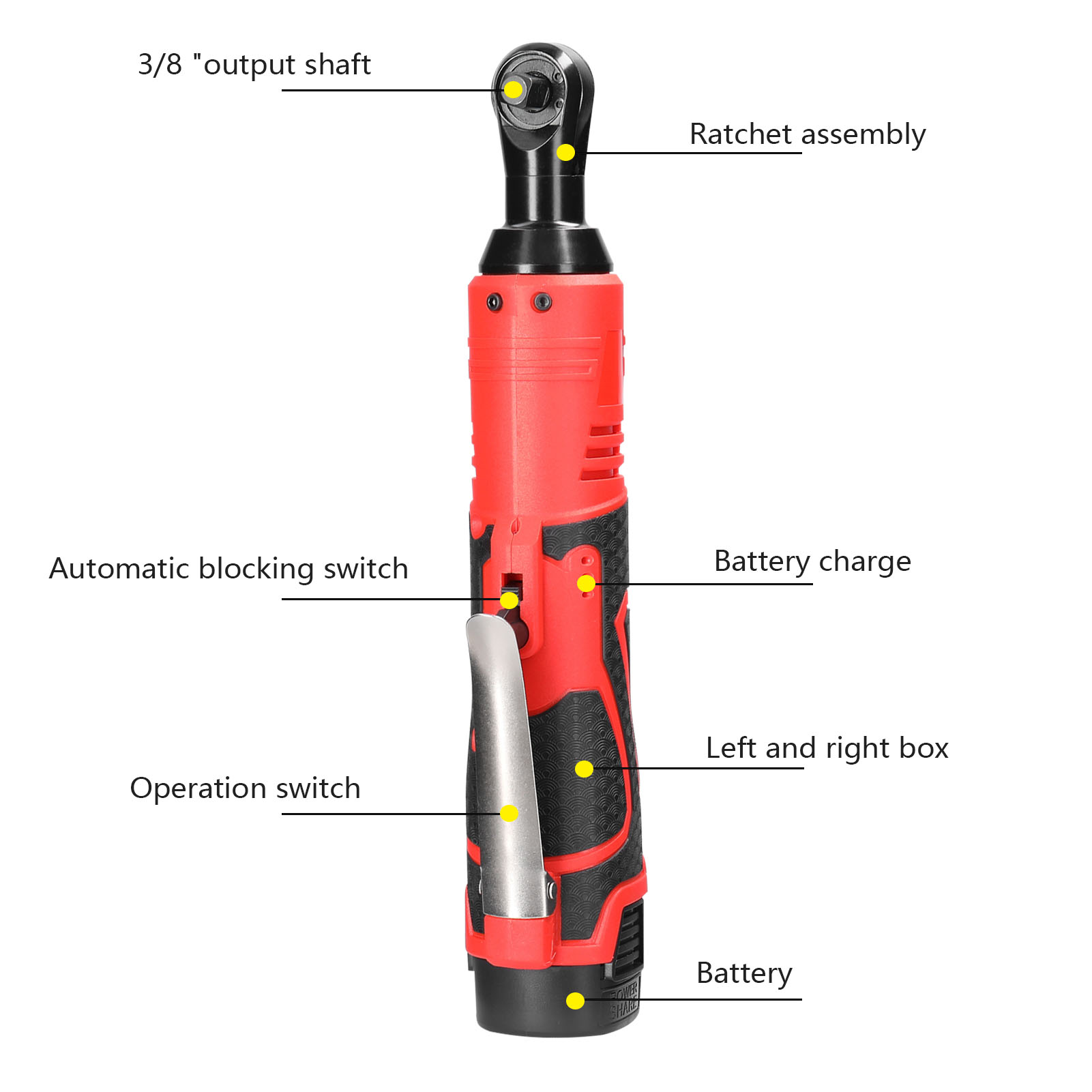 16.8V Impact Wrench Cordless Rechargeable Electric Wrench 3/8 Inch 90° Right Angle Ratchet Wrenches Impact Driver Power Tool
