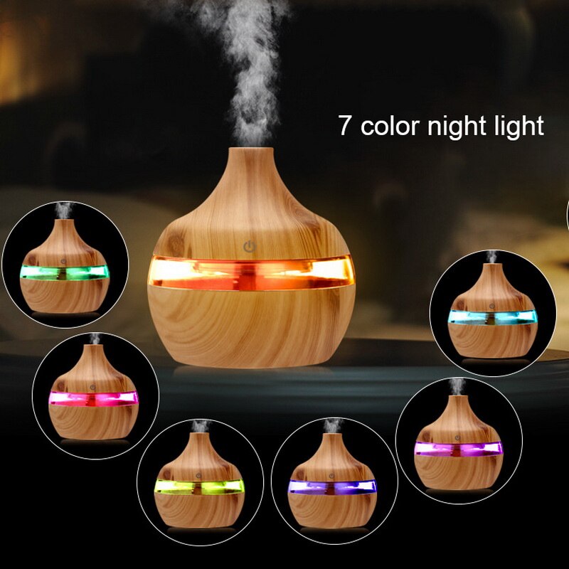 Sähköinen ilmankostutin välttämätön aromiöljy diffuusori ultraääni puunjyvä ilmankostutin usb mini sumukone led-valo toimistoon