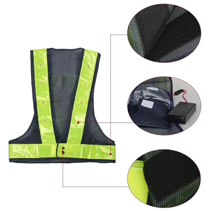Chaleco de Seguridad 16 LEDs Chaleco de tráfico exterior ropa de advertencia de seguridad nocturna (sin baterías)