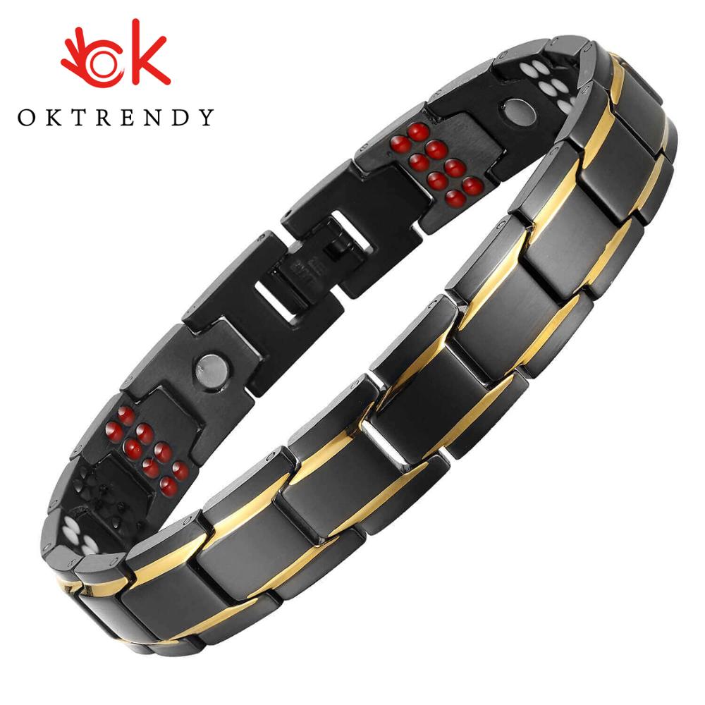 Heren zwarte armband goudkleurige gezondheidsenergie germanium roestvrijstalen armband 4 in- in-1 magnetische gezondheidsarmbanden voor heren sieraden