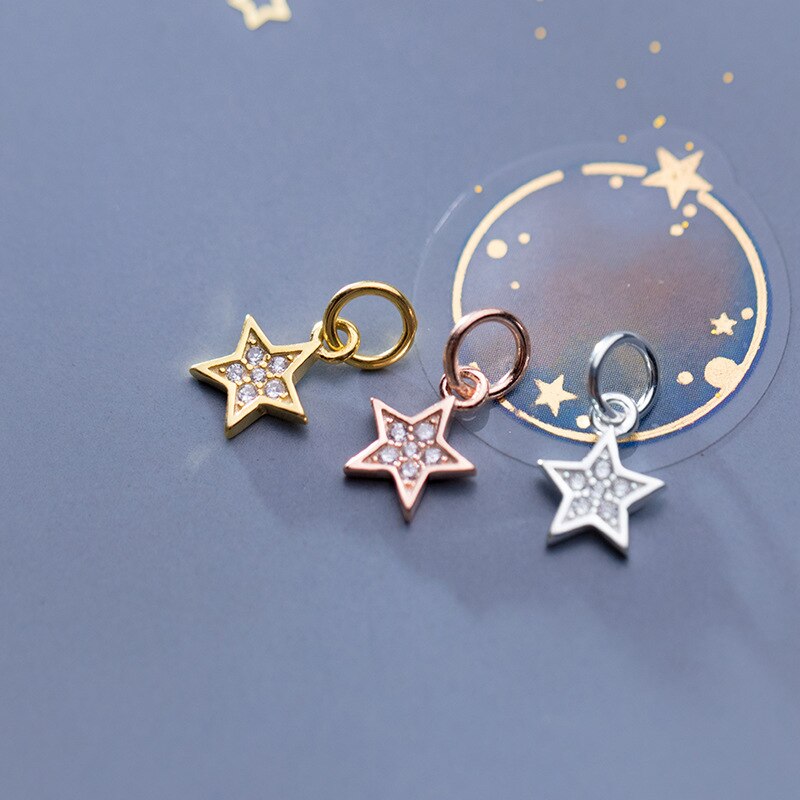 Plata de Ley 925 AAA, zirconia cúbica, abalorios de estrellas de decoración, colgantes para brazalete de plata S925 de oro rosa, fabricación de joyas DIY