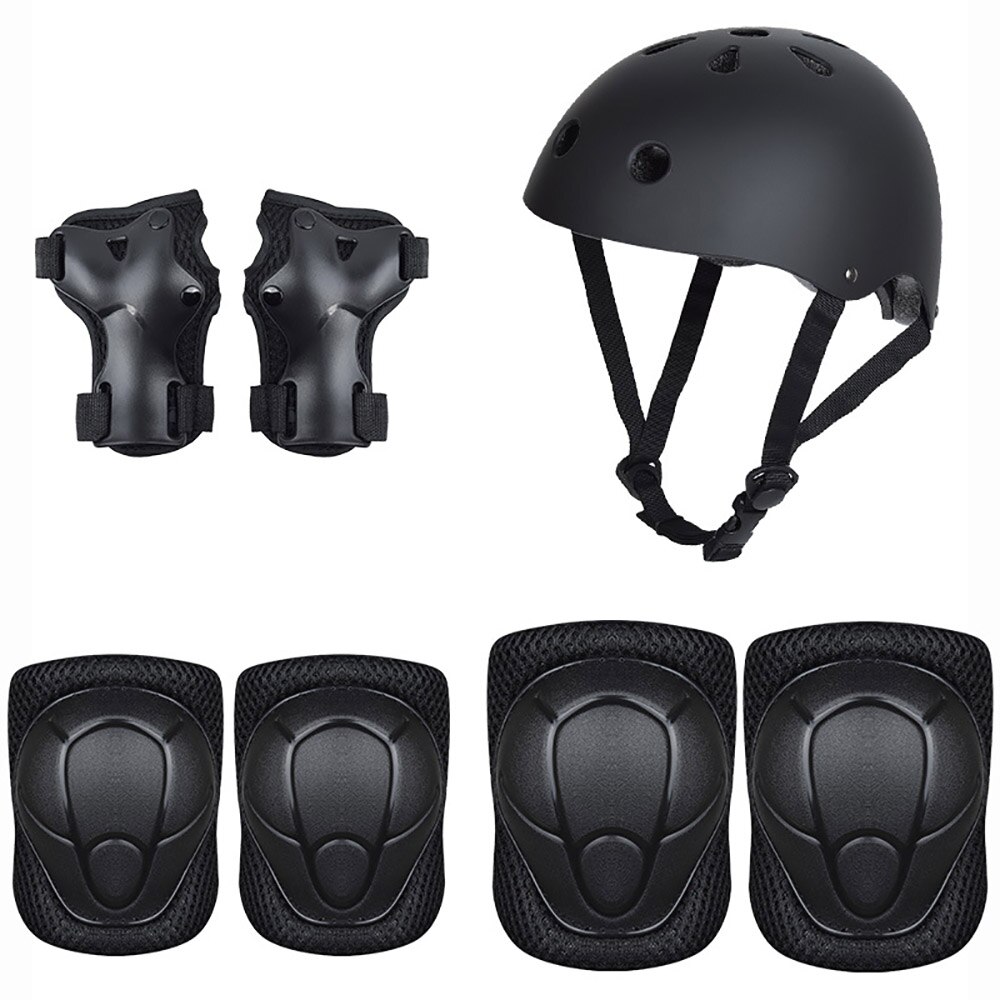 7 st barn skateboard rullskridskoåkning skyddsutrustning armbågsskydd handledsskydd skridskoskydd set cykling knäskydd för barn: Svart