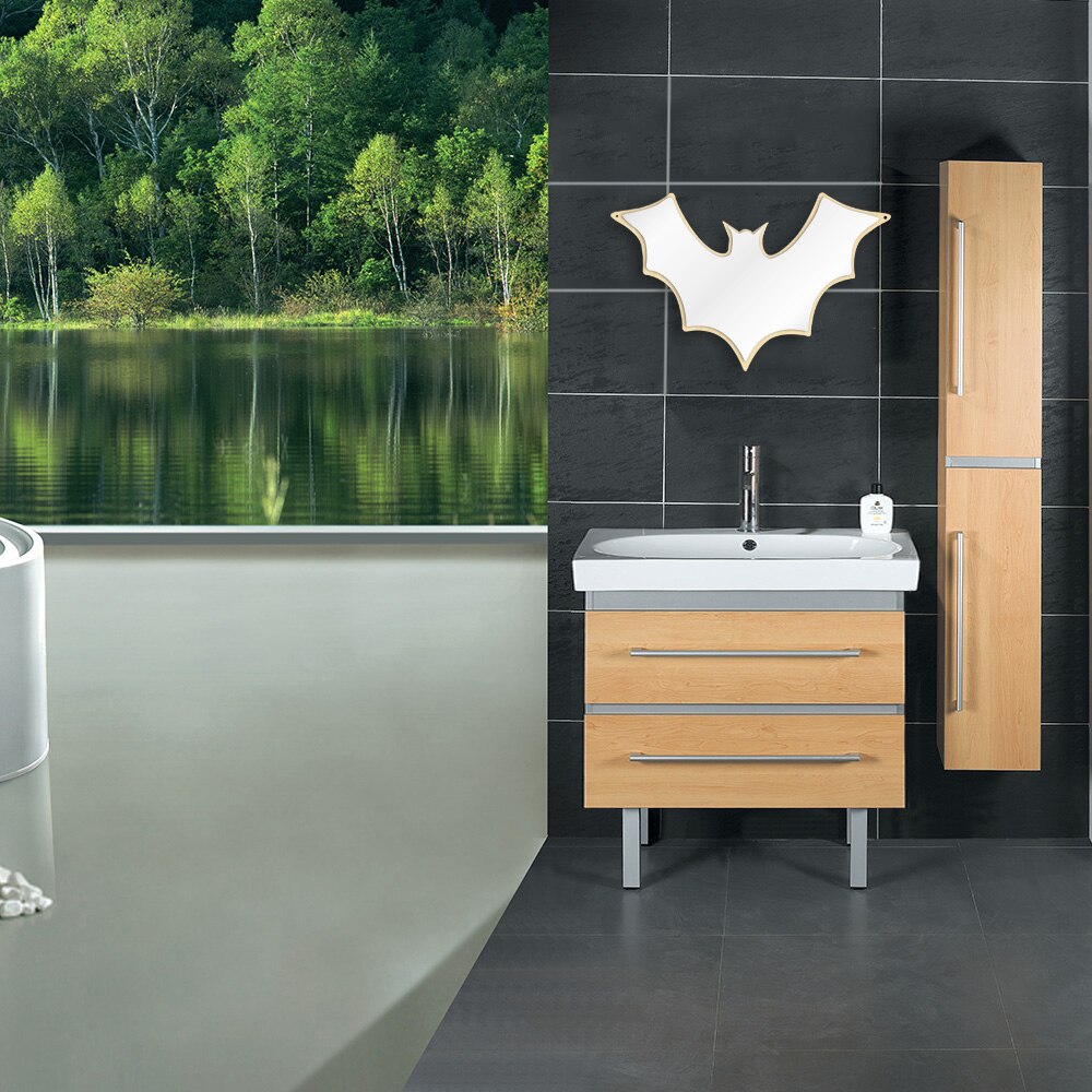 Espejo de pared con forma de murciélago, decoración de Halloween para casa, espejo con base de madera, espejo de maquillaje con soporte para pared o mesa