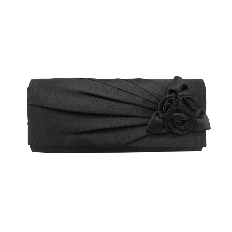 evening clutch bag lady woman rose flower pattern satin bridal evening bag for dating party shopping: Black