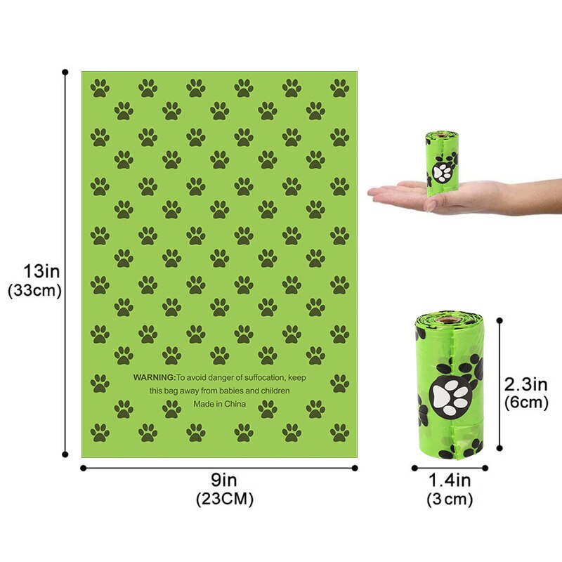 Pet Garbage Bags Corn Starch Biodegradable Dog Poo Bags Can Be Composted To Pick Up Poop Bags: Paw Green Bags-1roll