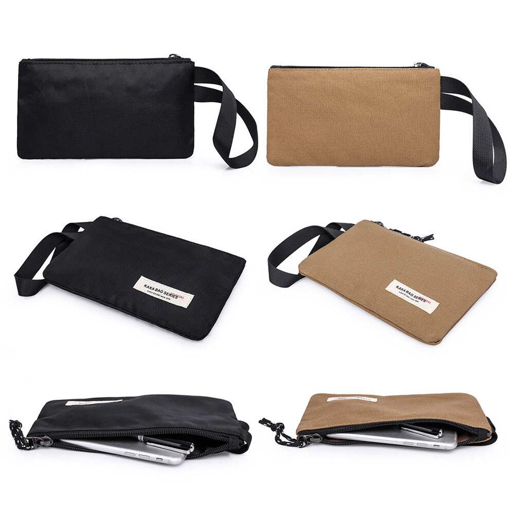 Man Pouch Clutch Casual Simple Envelope Bag Zipper Phone Holder Small Canvas