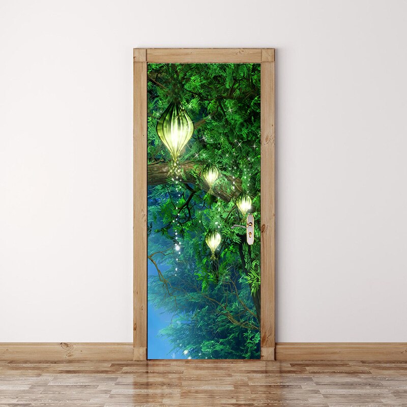 3D Dream Green Forest Landscape Door Sticker Living Room Kids Room PVC Self-Adhesive Waterproof Wallpaper Home Decor Door Decals